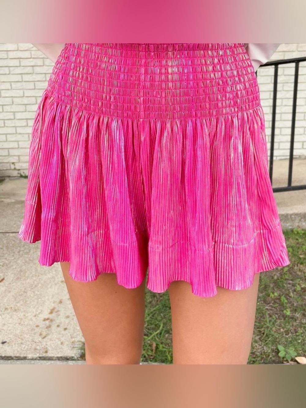 Queen of Sparkles y2k Glitter holographic sparkle pink pleated ruffle rush short